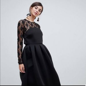 ASOS Tall Lace Long Sleeve Black Scuba Prom Dress